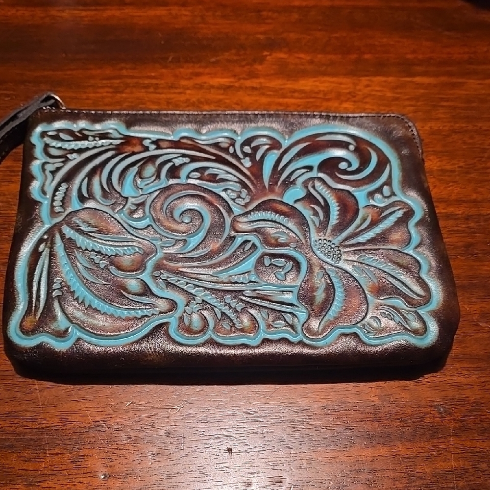 Patricia Nash Brown and Turquoise Clutch